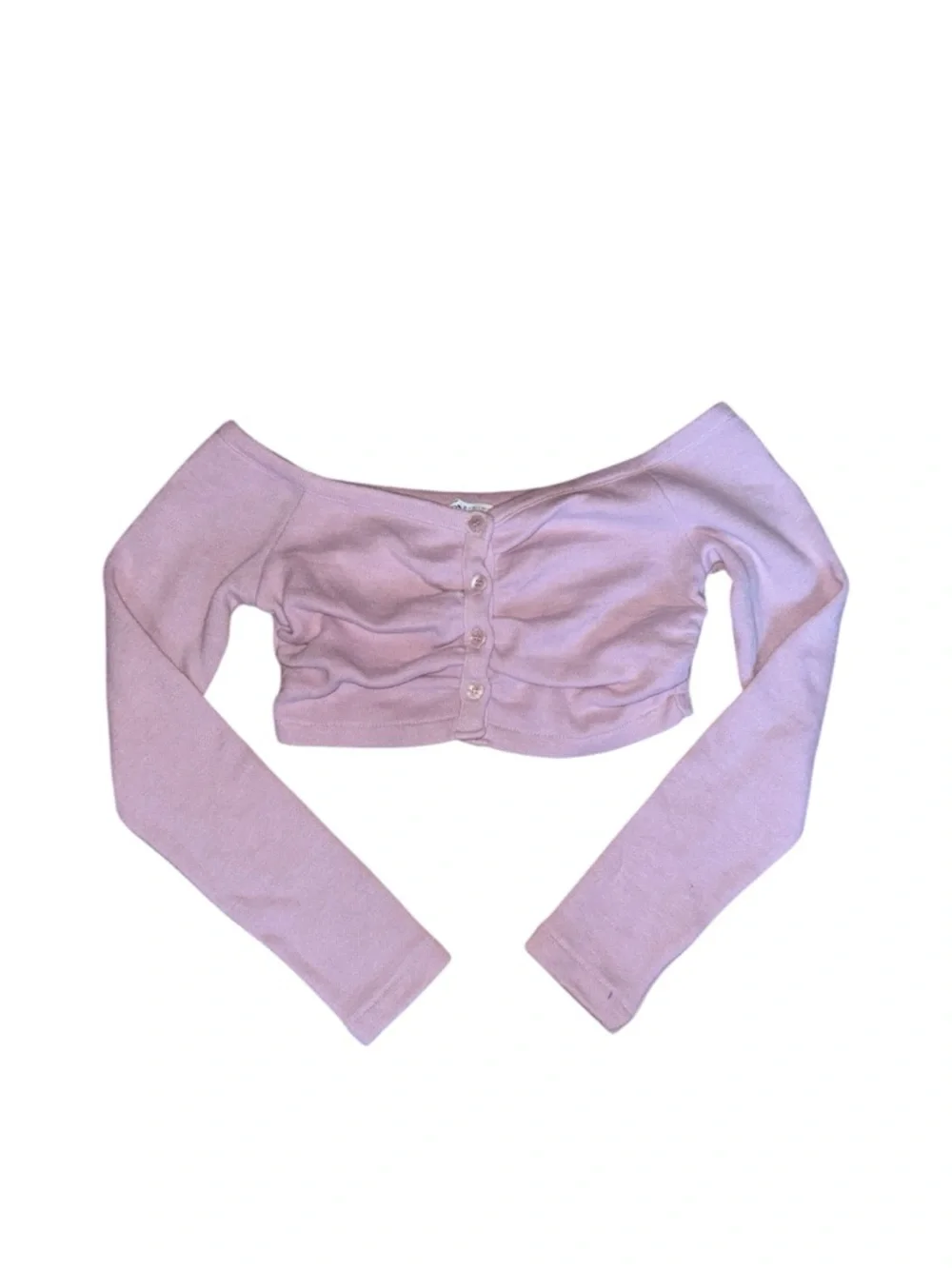 Zara Light Pink Off-Shoulder Cropped Button-Up Top - Picture 1 of 1